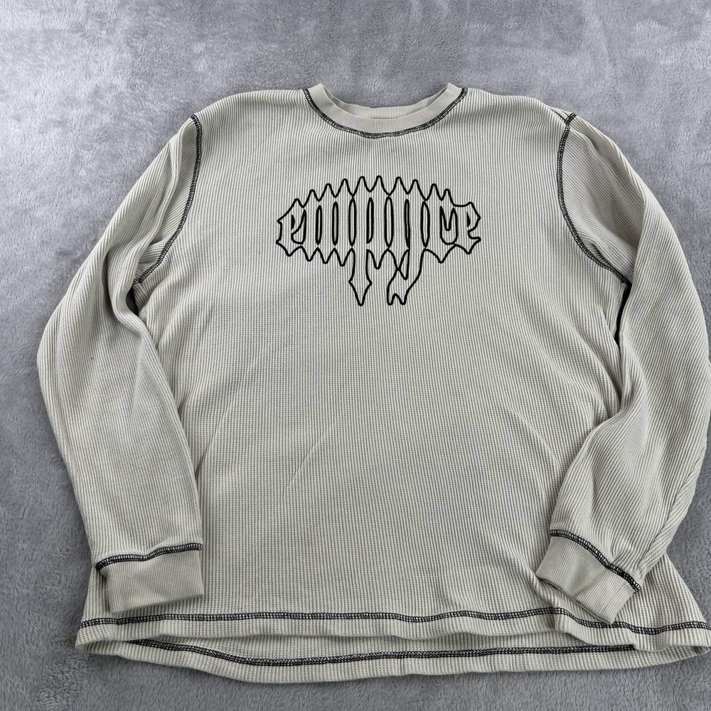 Empyre Waffle Knit Thermal Mens L Cream Graphic Long Sleeve Skate Streetwear Top